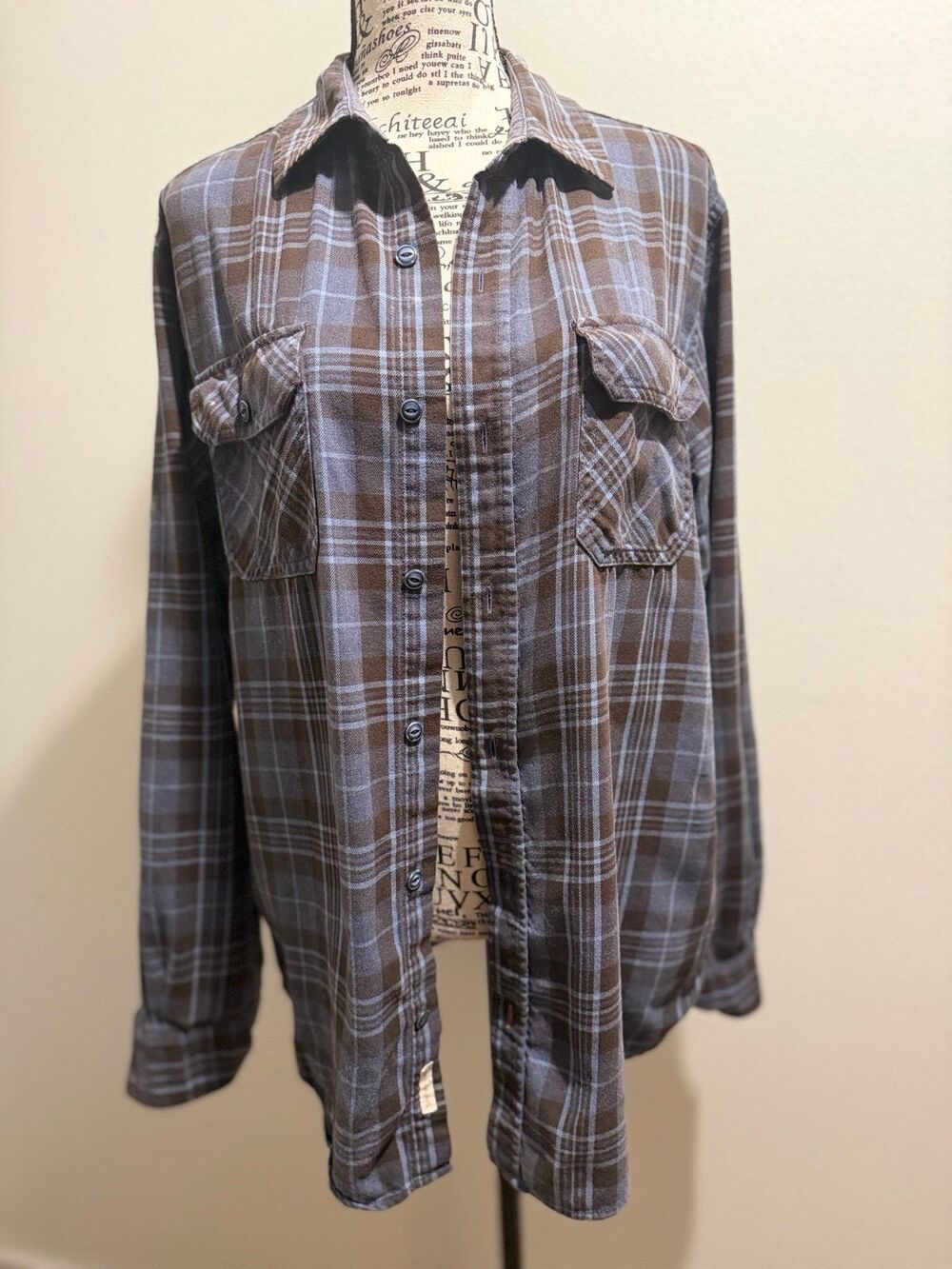 Weatherproof Vintage Plaid Flannel Shirt Blue Brown M